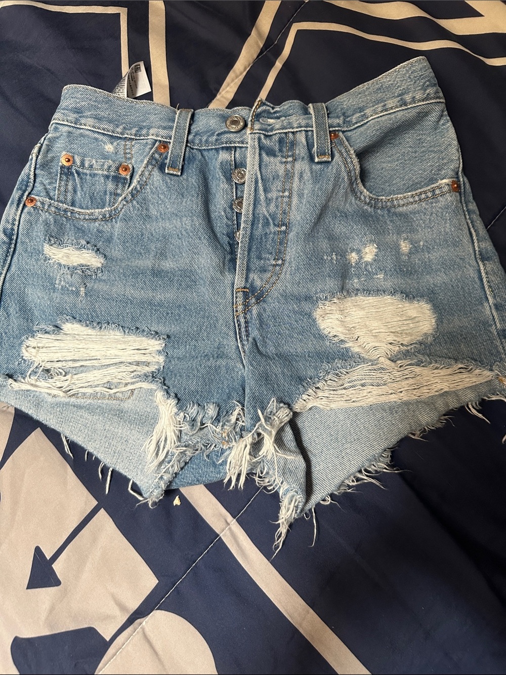 Levi's Light Blue Distressed High-Rise Denim Shorts